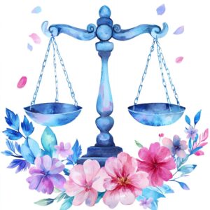 Watercolor illustration of justice scale with flowers | Premium AI-generated image