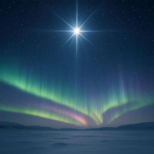 IMAGEN de una estrella y RAYOS BOREALES