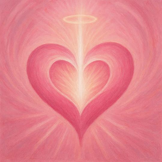 FIGURA DE UN CORAZON QUE SE ABRE AL AMOR DIVINO EN TONOS ROSA