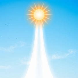 sobre un fondo azul cielo un camino de luz blanca hacia arriba y al final un sol radiante. Imagen 2 de 2